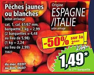 Pêches jaunes ou blanches selon arrivage