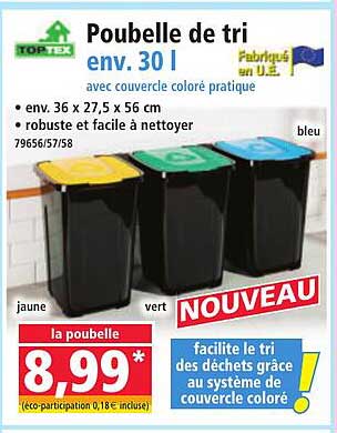 Pouvelle de tri env. 30 l avec couvercle coloré pratique