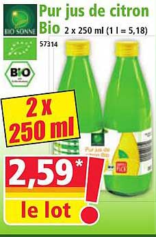Pur jus de citron Bio 2 x 250 ml