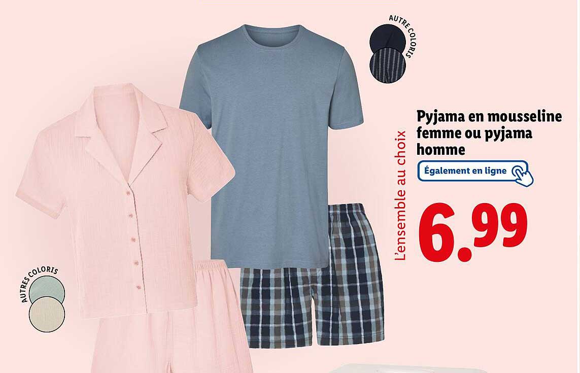 Pyjama en mousseline femme ou pyjama homme