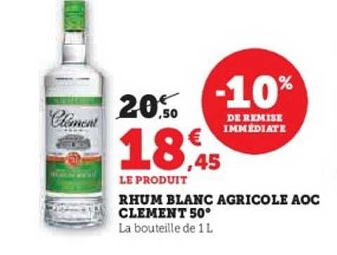 RHUM BLANC AGRICOLE AOC CLEMENT 50°