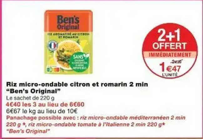 Riz micro-ondable citron et romarin 2 min "Ben's Original"