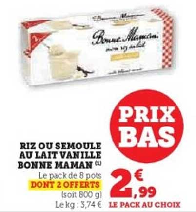 RIZ OU SEMOULE AU LAIT VANILLE BONNE MAMAN