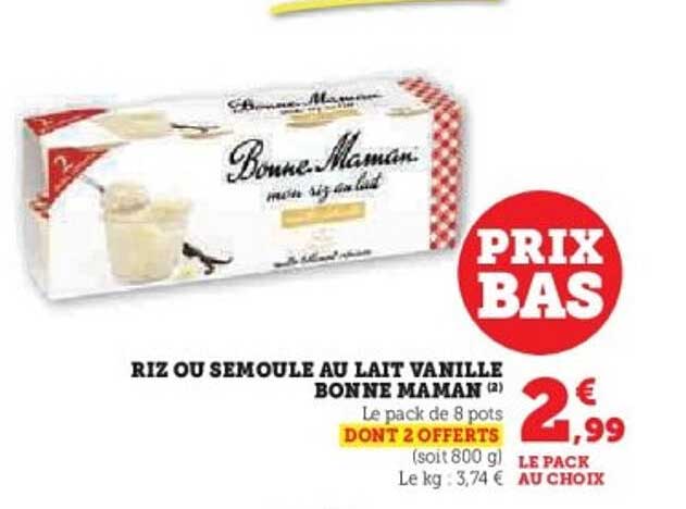 RIZ OU SEMOULE AU LAIT VANILLE BONNE MAMAN