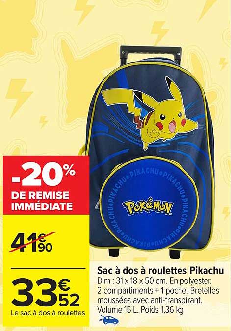 Sac à dos à roulettes Pikachu