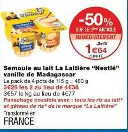 Semoule au lait La Laitière "Nestlé" vanille de Madagascar