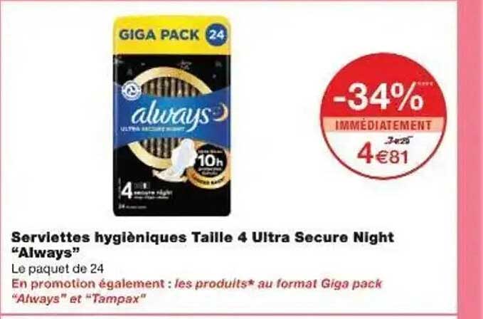Serviettes hygiéniques Taille 4 Ultra Secure Night "Always"