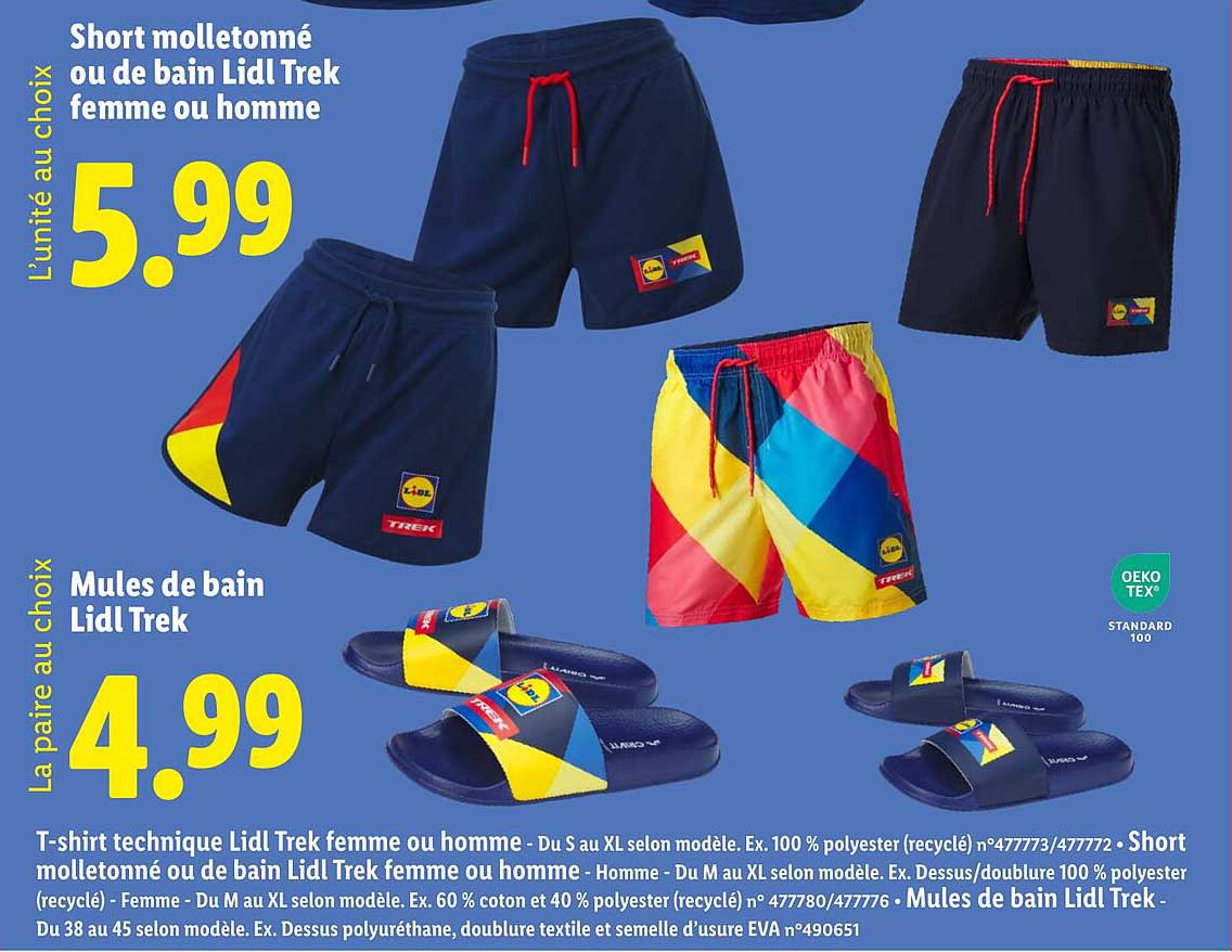 Short molletonné ou de bain Lidl Trek femme ou homme