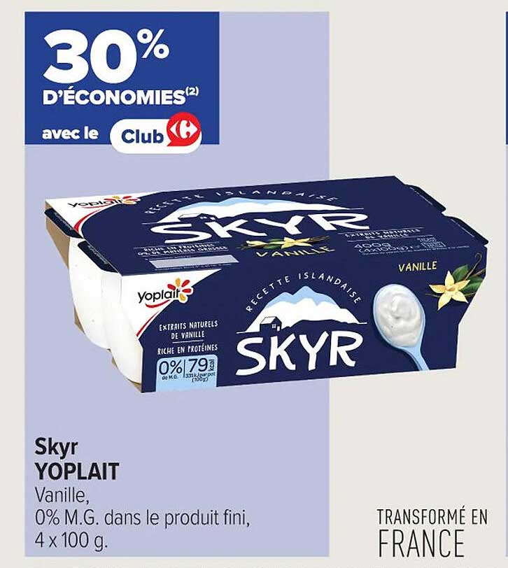 Skyr YOPLAIT Vanille, 0% M.G. dans le produit fini, 4 x 100 g