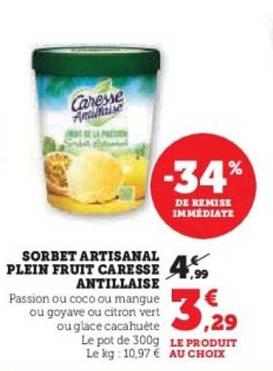 SORBET ARTISANAL PLEIN FRUIT CARESSE ANTILLAISE