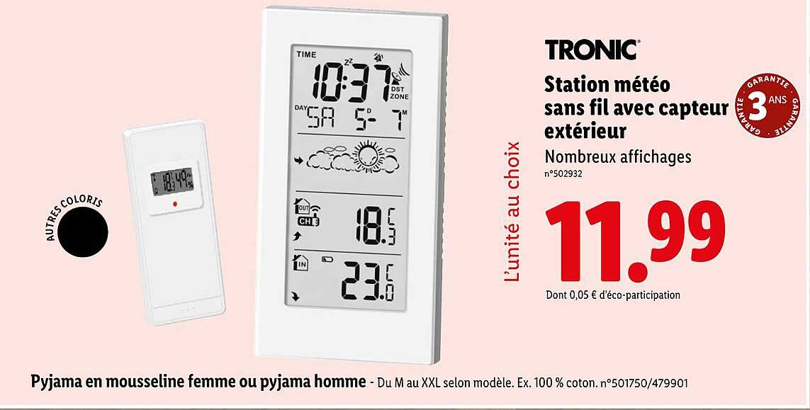 Station météo sans fil avec capteur extérieur