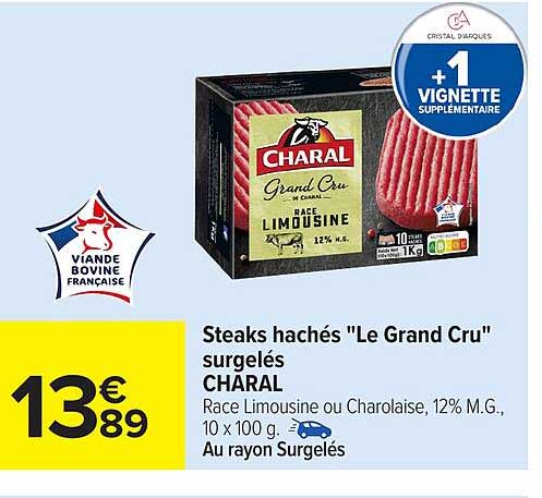 Steaks hachés "Le Grand Cru" surgelés CHARAL