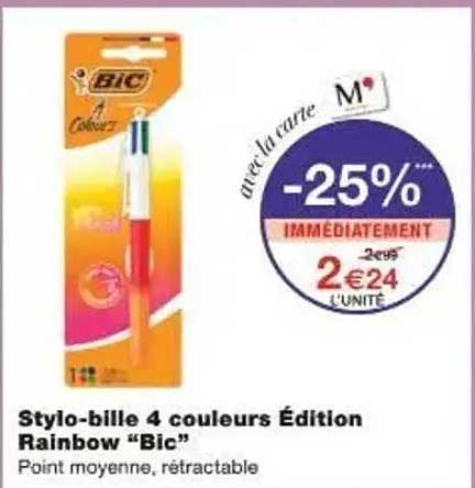 Stylo-bille 4 couleurs Édition Rainbow "Bic"