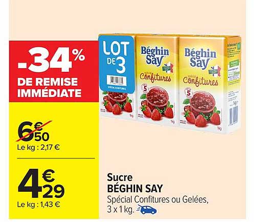 Sucre BÉGHIN SAY Spécial Confitures ou Gelées, 3 x 1 kg