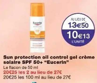 Sun protection oil control gel crème solaire SPF 50+ “Eucerin”