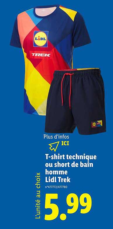 T-shirt technique ou short de bain homme Lidl Trek