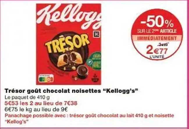 Trésor goût chocolat noisettes "Kellogg’s"