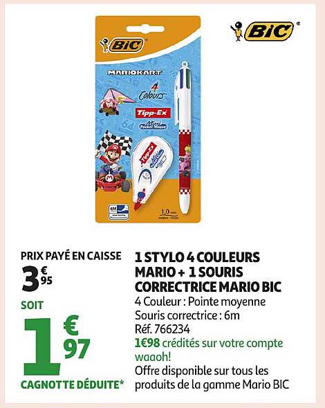 1 STYLO 4 COULEURS MARIO + 1 SOURIS CORRECTRICE MARIO BIC