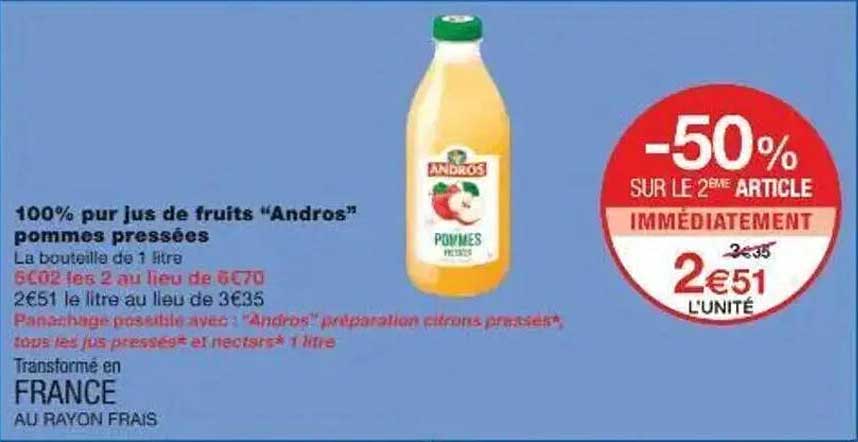 100% pur jus de fruits “Andros” pommes pressées