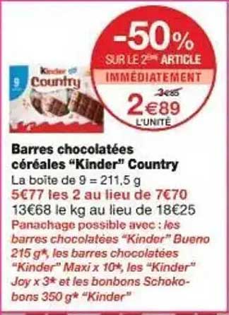 Barres chocolatées céréales “Kinder” Country