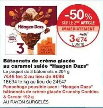 Bâtonnets de crème glacée au caramel salé "Haagen Dazs"