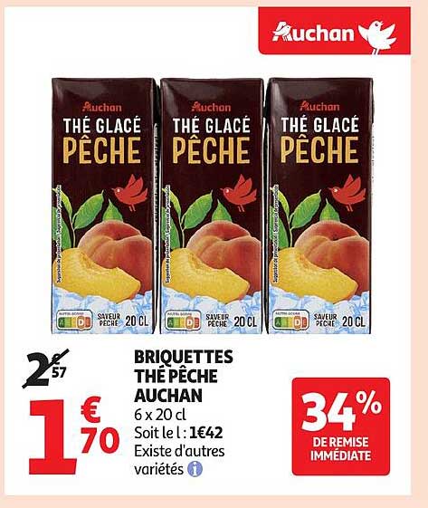BRIQUETTES THÉ PÊCHE AUCHAN