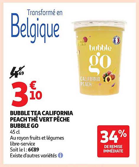 BUBBLE TEA CALIFORNIA PEACH THÉ VERT PÊCHE BUBBLE GO