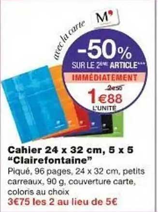 Cahier 24 x 32 cm, 5 x 5 "Clairefontaine"