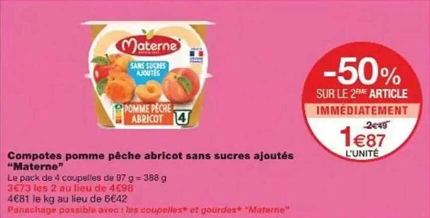 Compotes pomme pêche abricot sans sucres ajoutés "Materne"