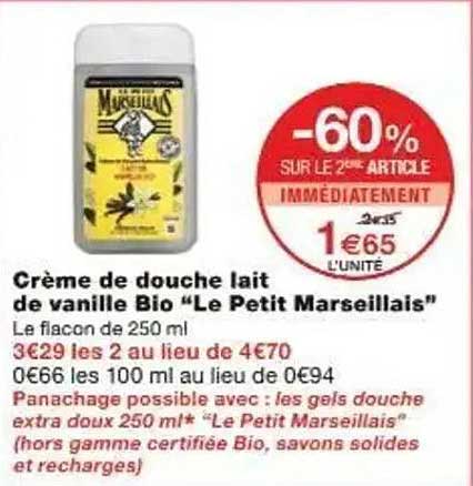 Crème de douche lait de vanille Bio “Le Petit Marseillais”