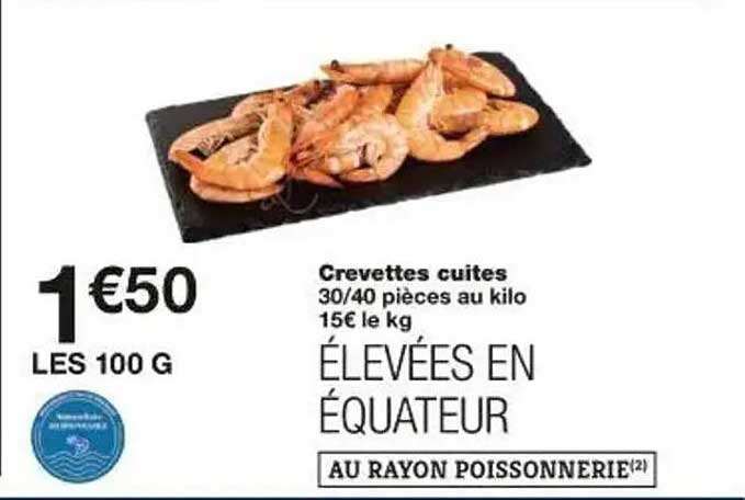 Crevettes cuites 30/40 pièces au kilo