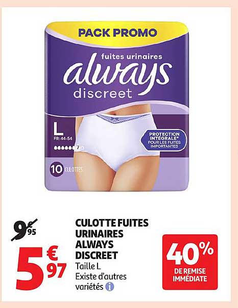 CULOTTE FUITES URINAIRES ALWAYS DISCRET