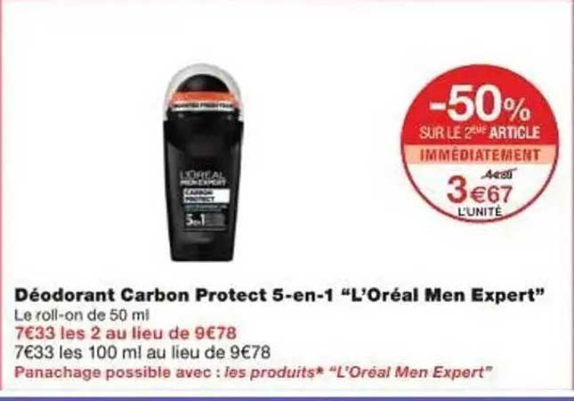 Déodorant Carbon Protect 5-en-1 “L’Oréal Men Expert”