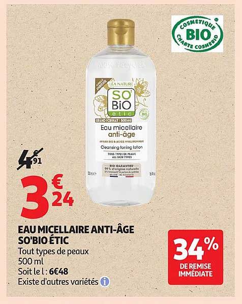 EAU MICELLAIRE ANTI-ÂGE SO'BIO ÉTIC
