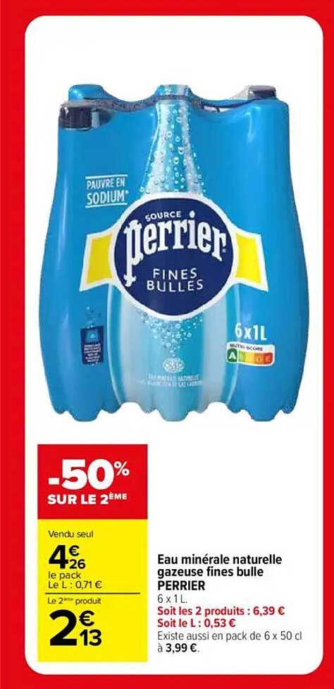 Eau minérale naturelle gazeuse fines bulle PERRIER 6 x 1L
