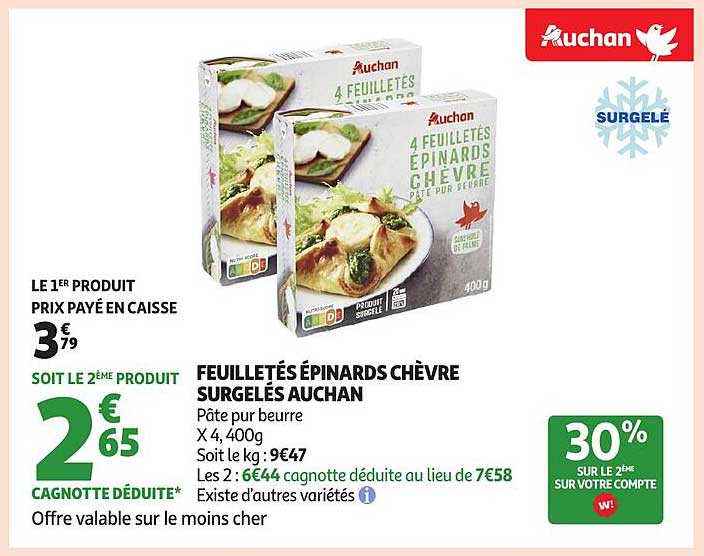 FEUILLETÉS ÉPINARDS CHÈVRE SURGELÉS AUCHAN