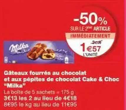Gâteaux fourrés au chocolat et aux pépites de chocolat Cake & Choc “Milka”
