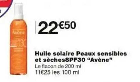 Huile solaire Peaux sensibles et sèches SPF30 “Avène”