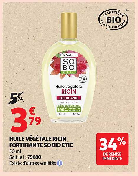 HUILE VÉGÉTALE RICIN FORTIFIANTE SO BIO ÉTIC