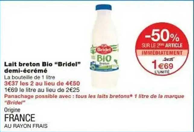 Lait breton Bio "Bridel" demi-écrémé
