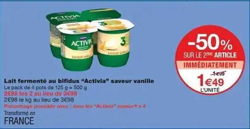 Lait fermenté au bifidus "Activia" saveur vanille