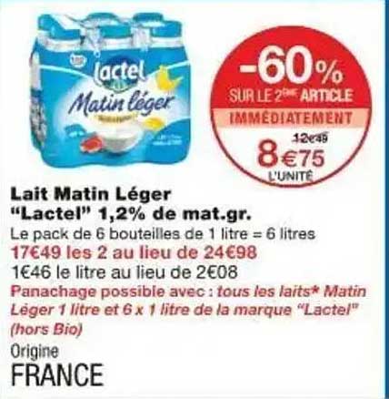 Lait Matin Léger "Lactel" 1,2% de mat.gr.