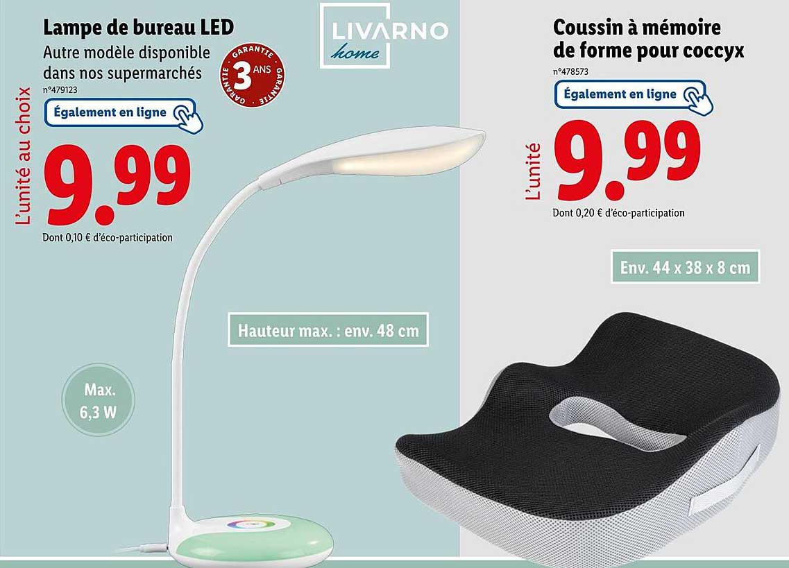 Lampe de bureau LED et Coussin à mémoire de forme pour coccyx