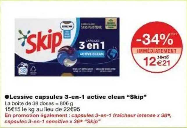Lessive capsules 3-en-1 active clean “Skip”