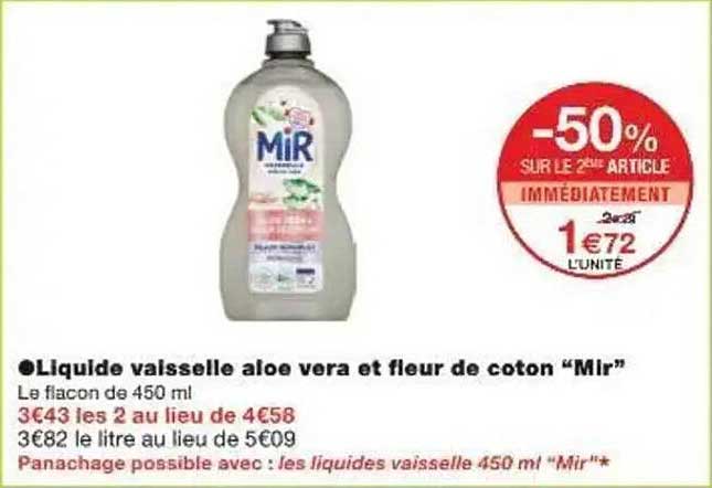 Liquide vaisselle aloe vera et fleur de coton “Mir”