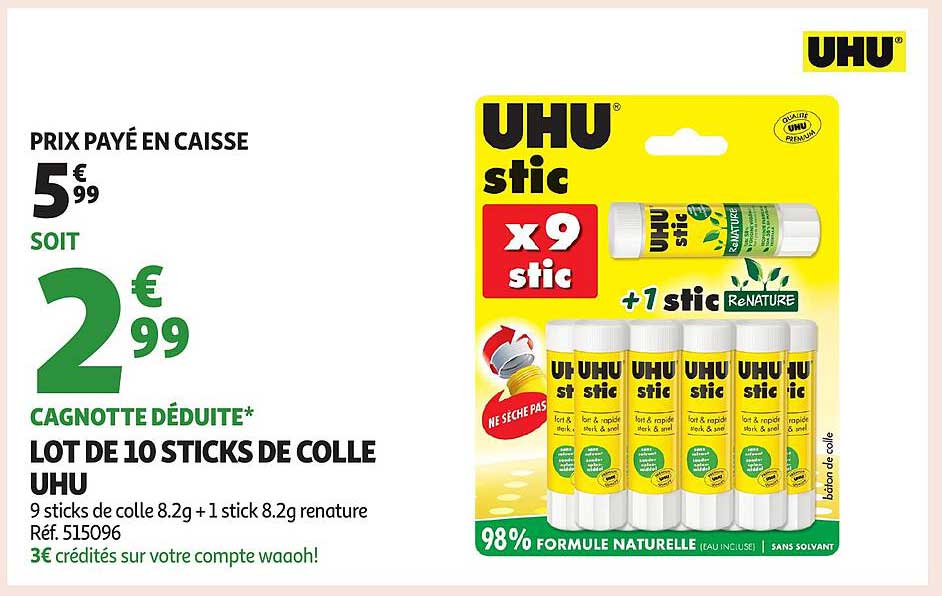 LOT DE 10 STICKS DE COLLE UHU