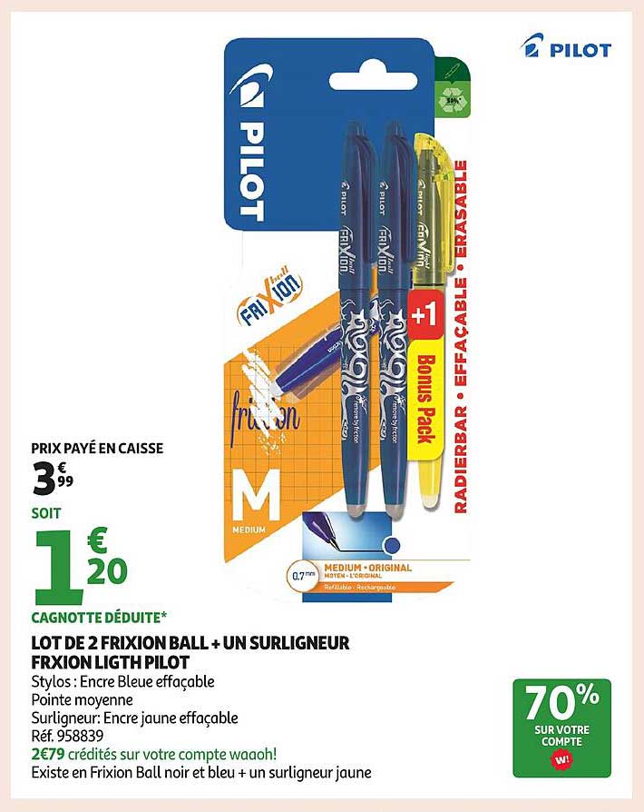 LOT DE 2 FRIXION BALL + UN SURLIGNEUR FRXION LIGHT PILOT