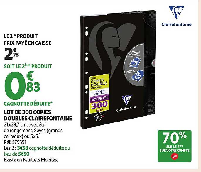 LOT DE 300 COPIES DOUBLES CLAIREFONTAINE