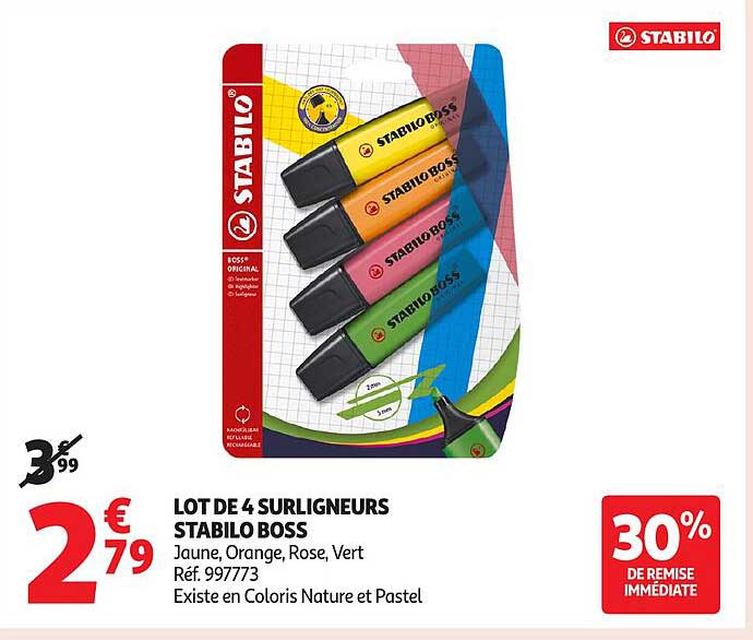 LOT DE 4 SURLIGNEURS STABILO BOSS