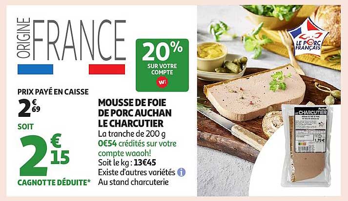 MOUSSE DE FOIE DE PORC AUCHAN LE CHARCUTIER